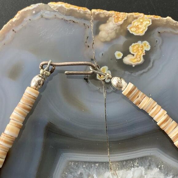 Vintage Native American Heishi Sea Shell Disk and Chunky Turquoise Necklace - Picture 9 of 11